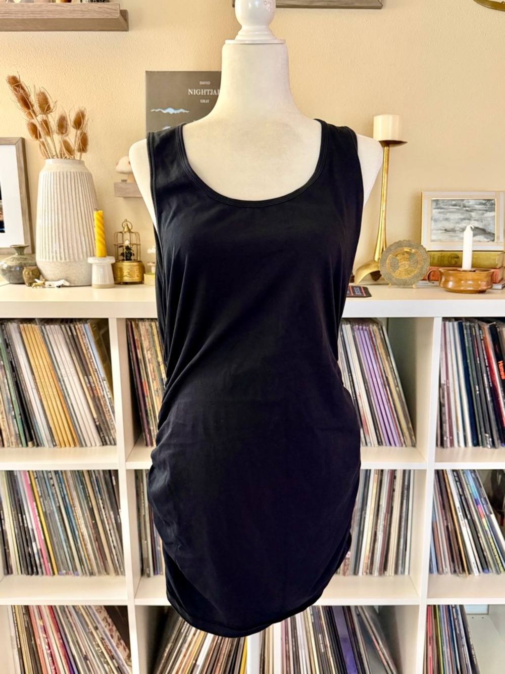 Sundance Black Size XL Side Gather Sleeveless Cotton Mini Dress Made in Portugal
